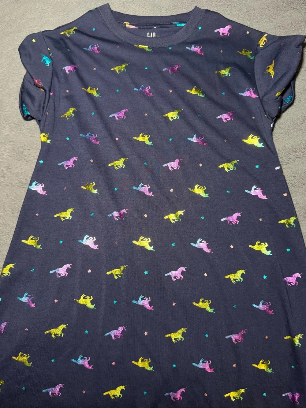 GAP Navy Unicorn Print Short Sleeve Nightgown with Multicolor Unicorns